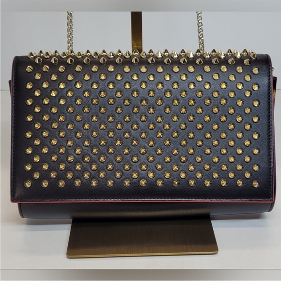 Christian Louboutin Handbags - Christian Louboutin Tri Black & Leopard & Gold Studded Clutch / Shoulder Bag